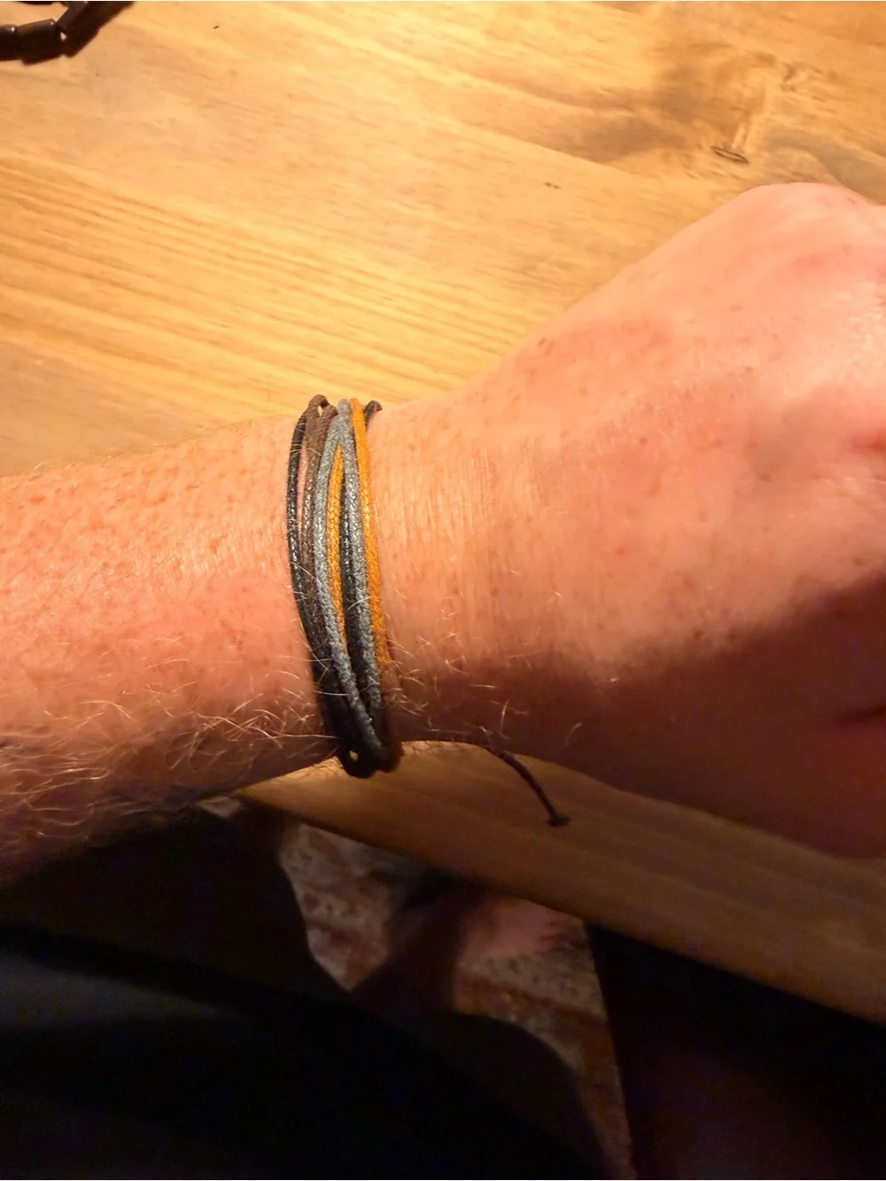 Multi-Strand Leather Cord Wrap Bracelet in Navy and Mustard